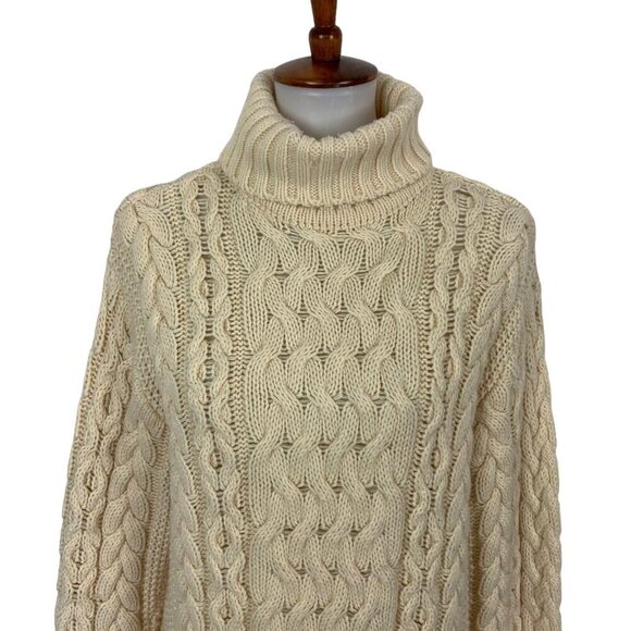 Now Caspi Chunky Cable Knit Cream Turtleneck Sweater Wool Blend L Cozy Winter - Picture 2 of 8